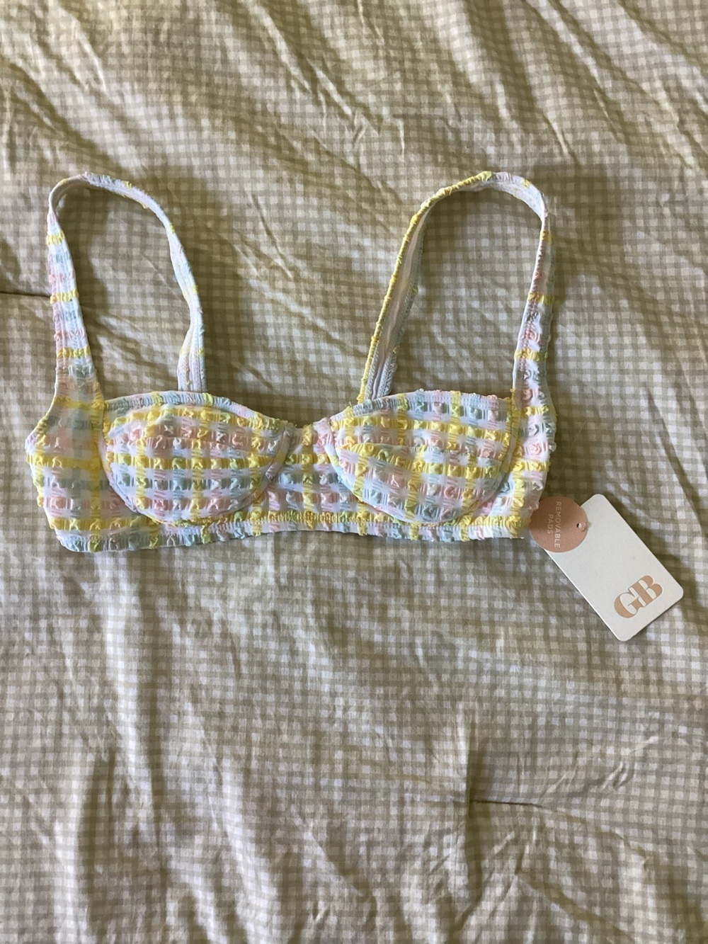 Gianni Bini Pastel Striped Seersucker bathing suitsBra - Yellow, Pink, Blue, Cre